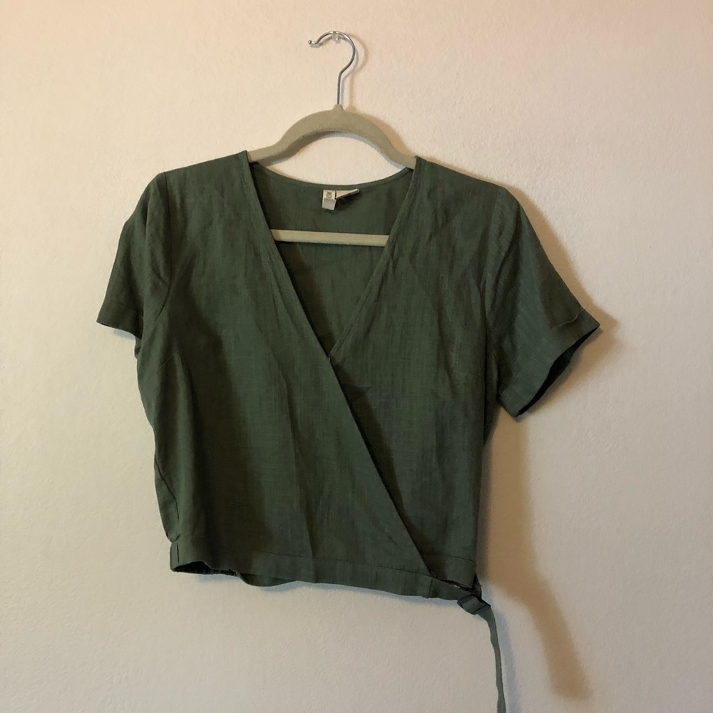 Cropped “linen” wrap top